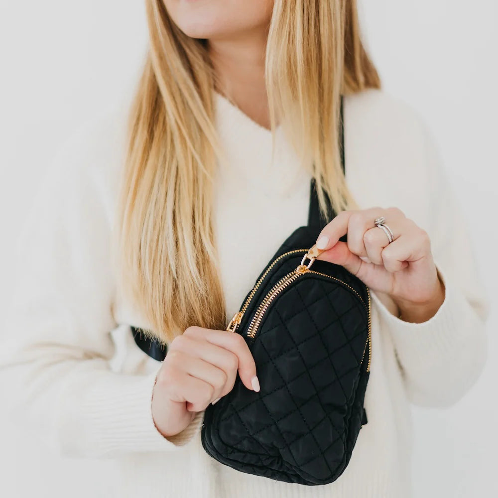 Pinelope Puffer Sling Bag- Black - Panoply Beauty 
