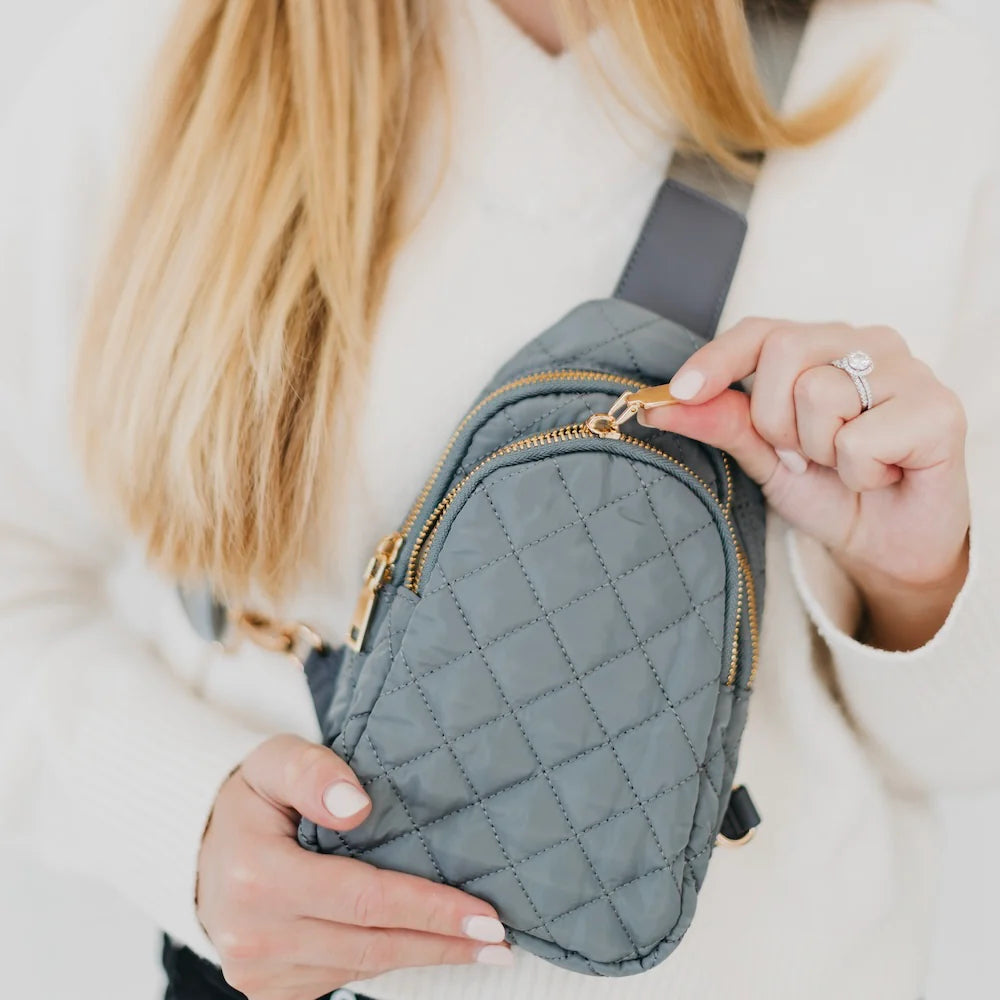 Pinelope Puffer Sling Bag Wholesale - Gray - Panoply Beauty 