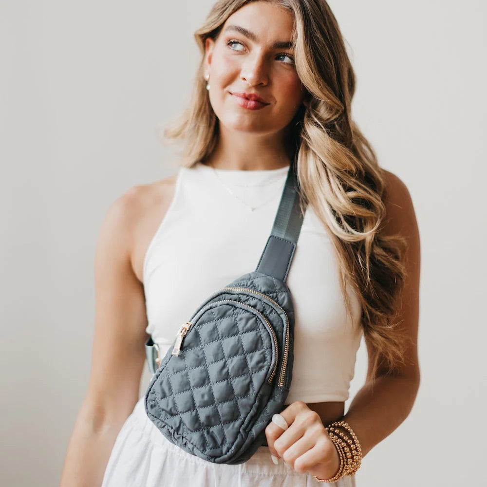 Pinelope Puffer Sling Bag Wholesale - Gray - Panoply Beauty 